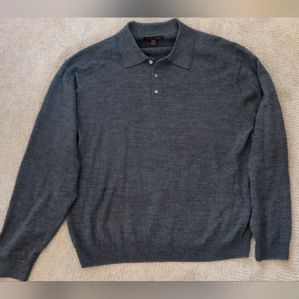 Vintage Linea Uomo Men's Big & Tall Long Sleeve Polo Knit High Quality Sweater